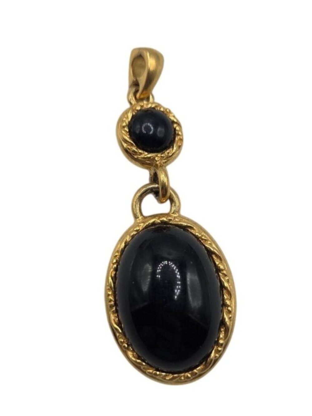Vintage Gold-Tone Pendant With Black Faux Stone Cabochons Oval & Round Design
